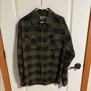 DIXXON Men's Olive and Black Checkered Flannel Shirt
